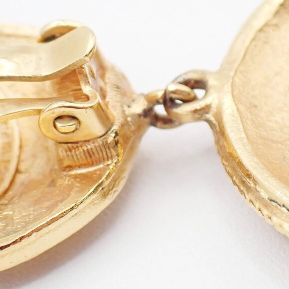 CHANEL Logo Lion Drop Earrings 23 Clip-On Gold France Vintage 82KB357 - Picture 7 of 12